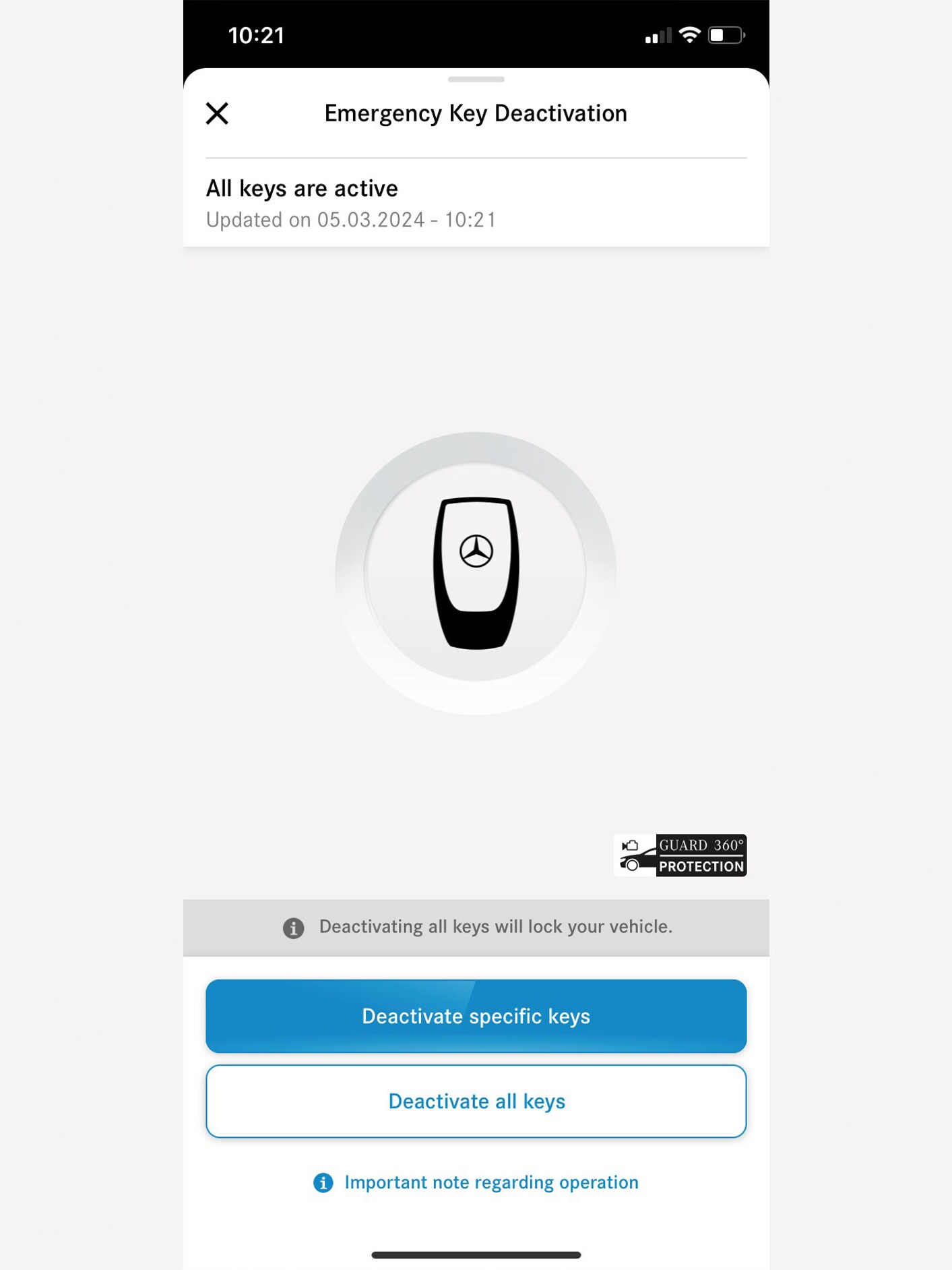 Digitala tjänsten Deaktivering av dina nycklar i nödfall visas på smartphone.