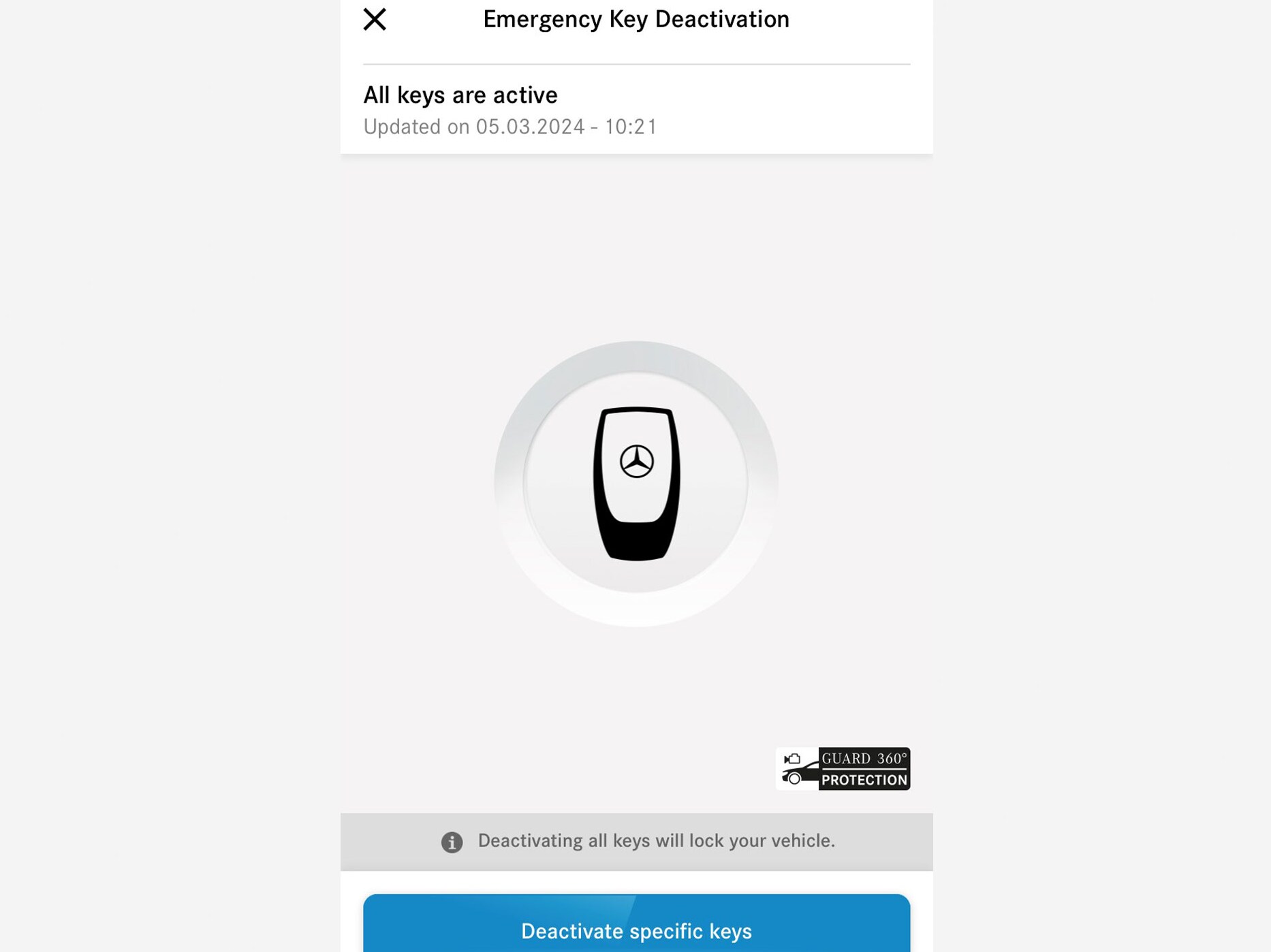 Digitala tjänsten Deaktivering av dina nycklar i nödfall visas på smartphone.