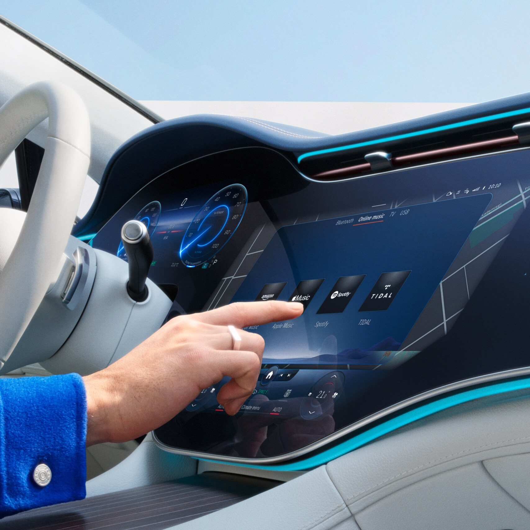 Digitala tjänster väljs i MBUX multimediesystem i en Mercedes-Benz.