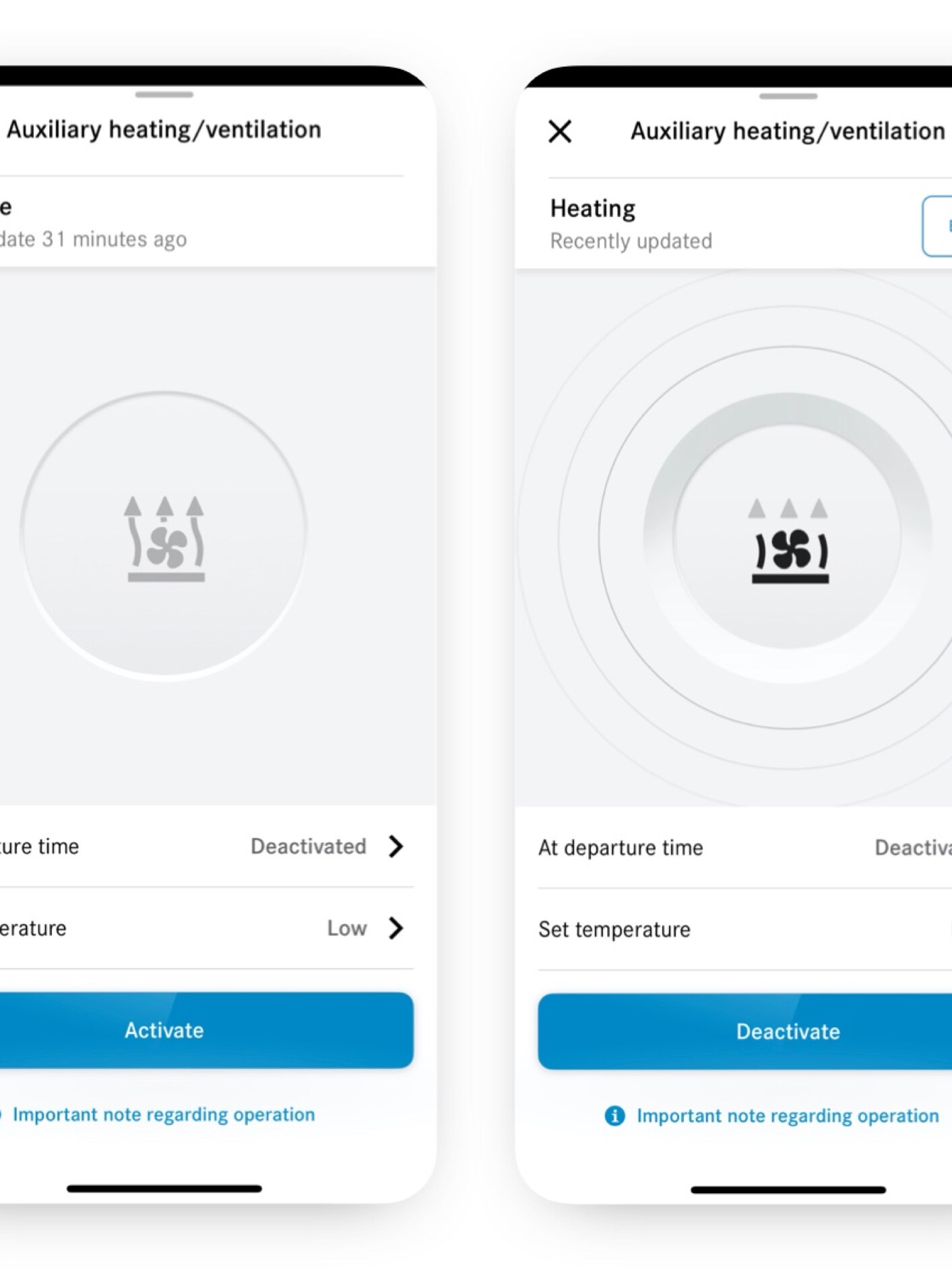 Klimatiseringen ställs in via digitala tjänsten Kupévärmare/-ventilation.