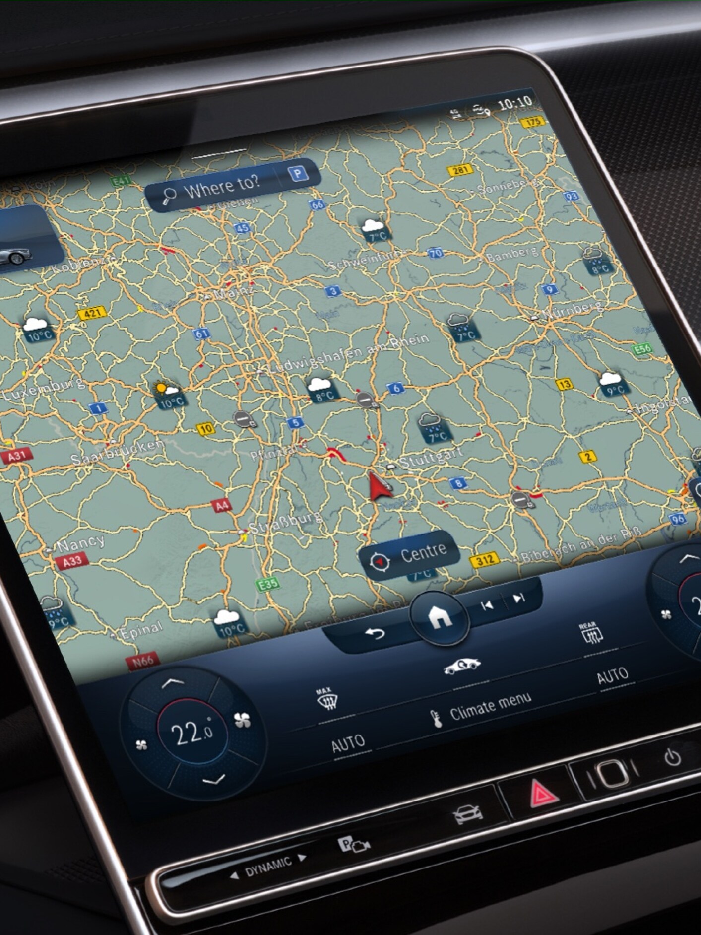 Digitala tjänsten Väderkarta visar väderprognosen för destinationen på skärmen.
