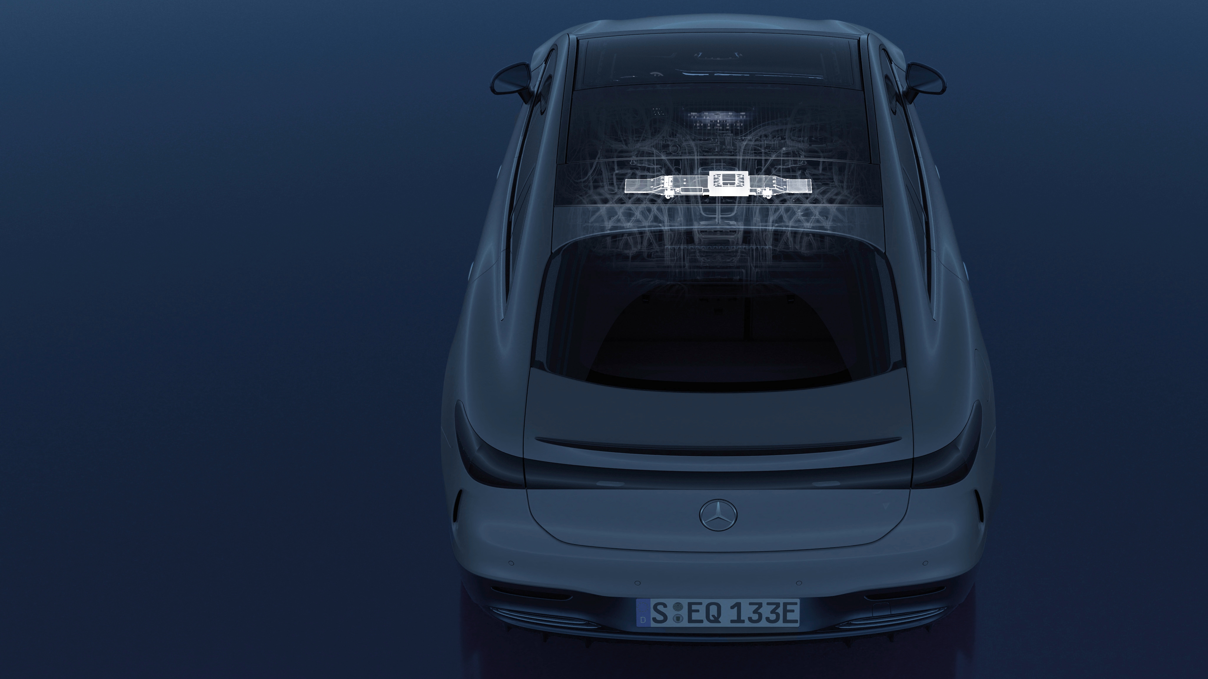 | DRIVE PILOT | Mercedes-Benz S-Klass uppifrån, med positioneringssystemet schematiskt illustrerat