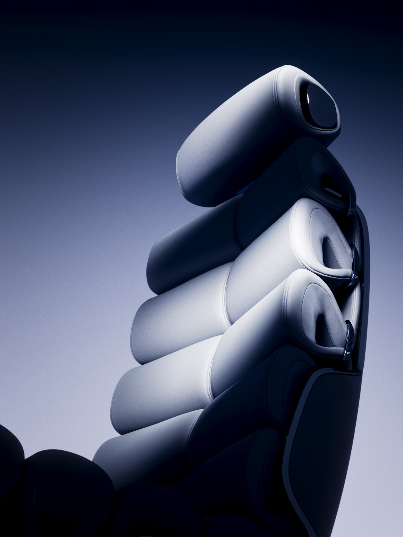 Säte | Vision V | Mercedes-Benz Fåtölj med flexibla tubformade kuddar för futuristisk design, sedd nära