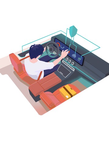 Grafisk illustration av man som använder bilens display