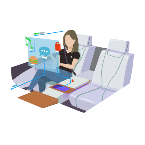 Sekretesspolicy | Mercedes-Benz Kvinna på baksätet använder bilens baksätesdisplay i Mercedes-Benz