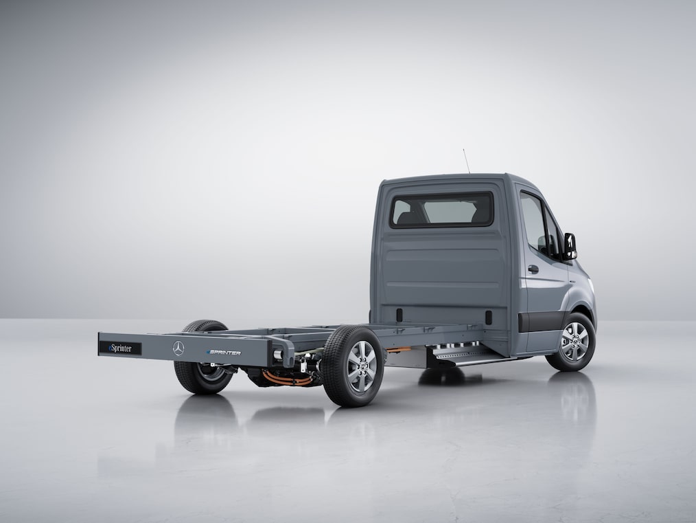 Bakåtsikt i Mercedes-Benz eSprinter Chassi.