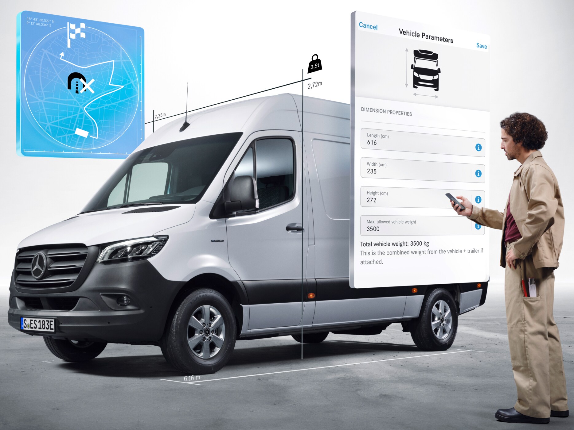 Digitala tjänster för Mercedes-Benz eSprinter Flakbil.