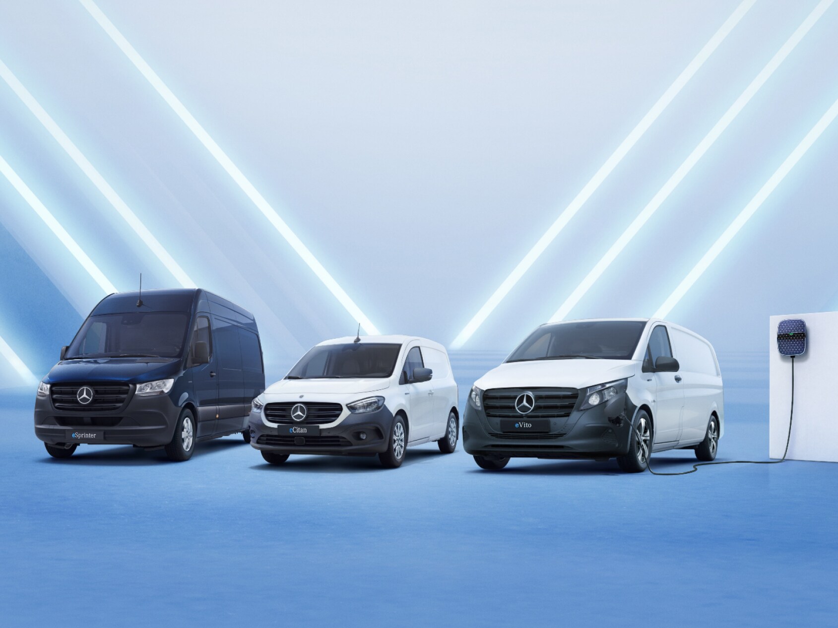 eSprinter, eCitan och eVito på rad – eVito laddas vid Mercedes-Benz wallbox