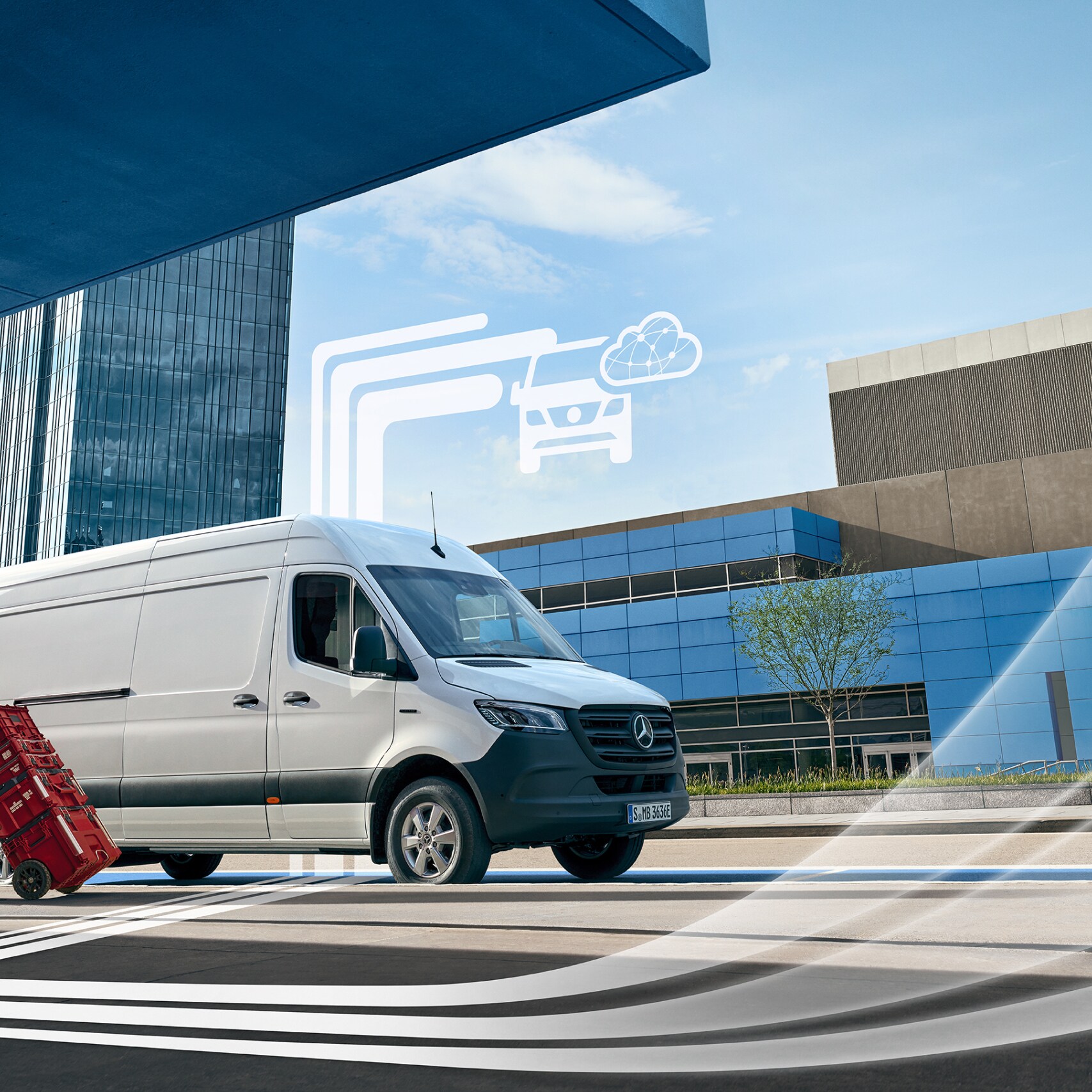 Mercedes-Benz Transportbil med grafiska element för digitala tjänster