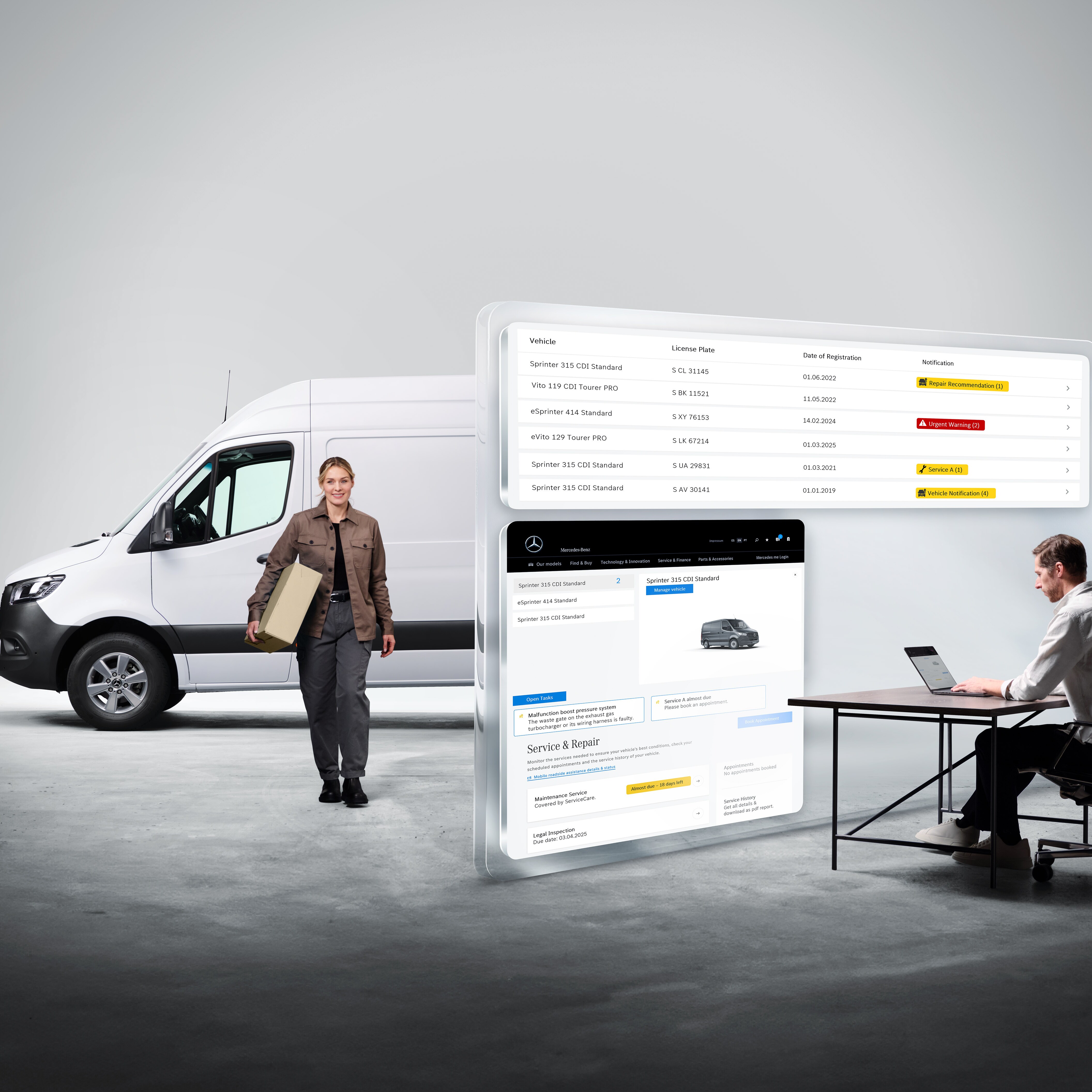 Skärmarna som visar digitala tjänster från Mercedes-Benz.