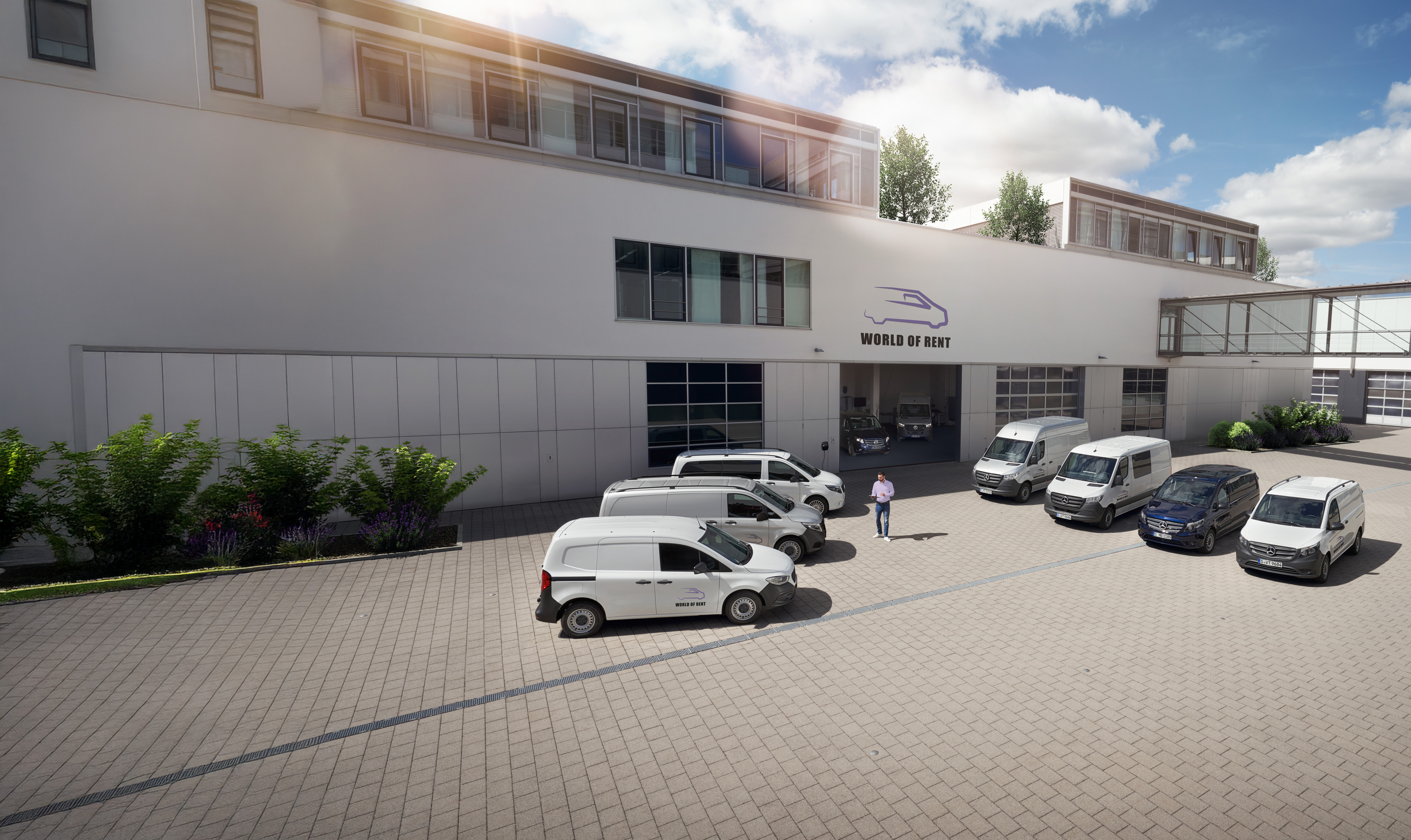 Mercedes-Benz | Översikt över tjänster | Vagnparkstjänster En vagnpark bestående av Mercedes-Benz-transportbilar.