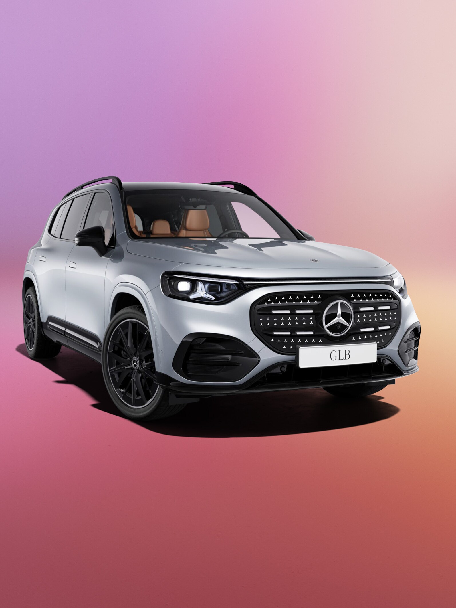 Mercedes-Benz GLB with EQ Technology på skiftande röt bakgrund