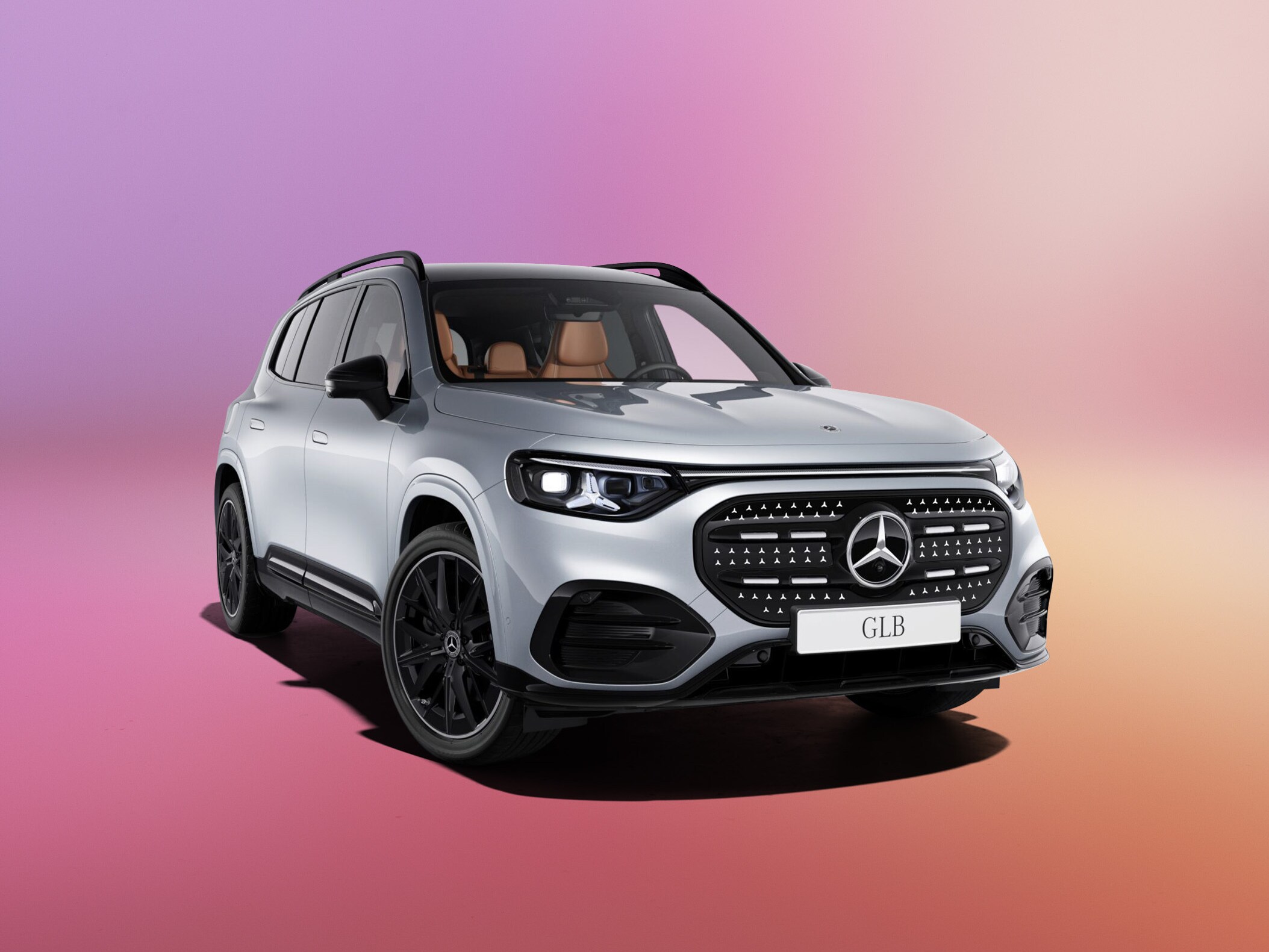 Mercedes-Benz GLB with EQ Technology på skiftande röt bakgrund