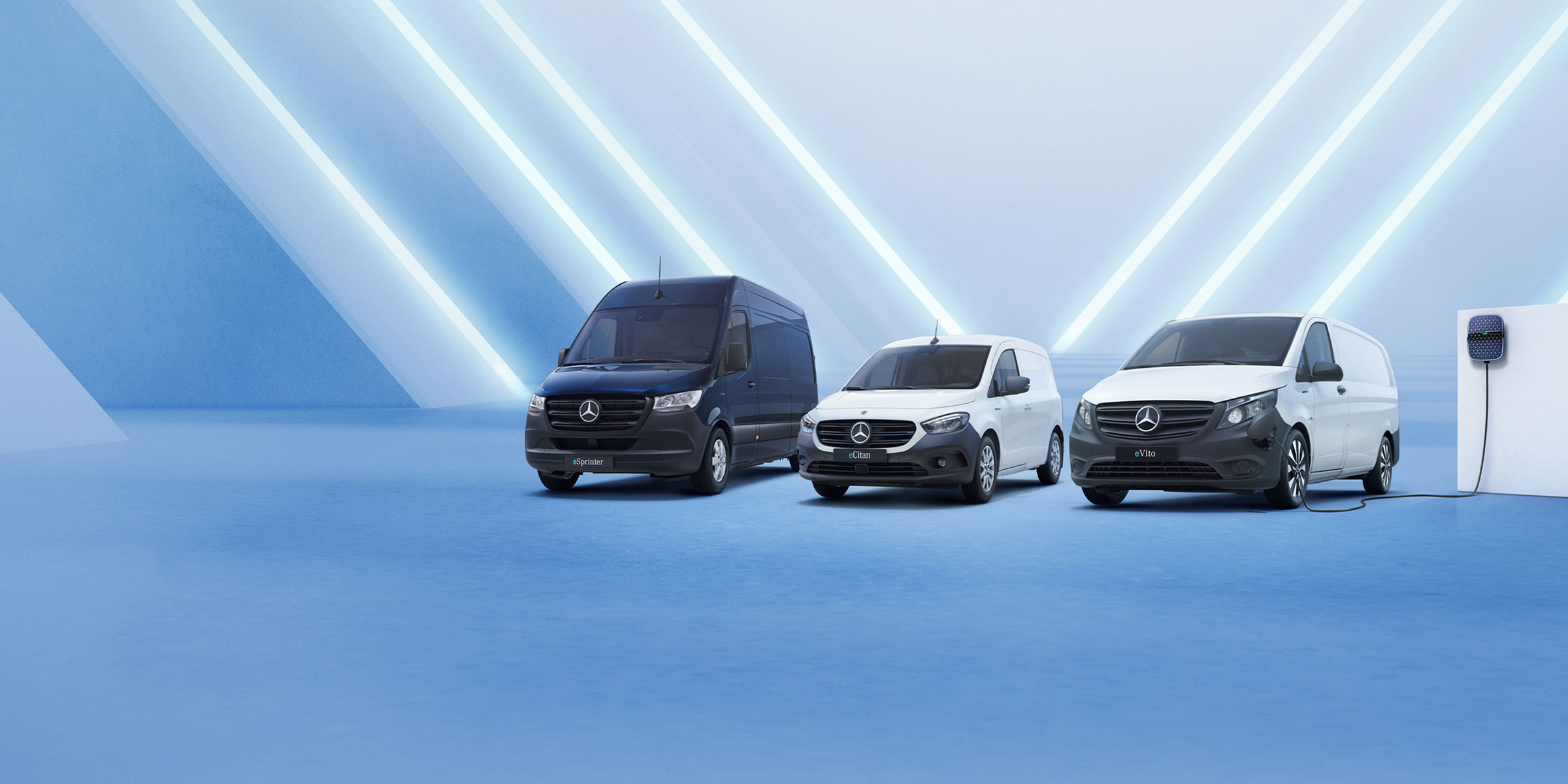 Transportbilar på el | Mercedes-Benz Transportbilar eSprinter, eVito och eCitan från Mercedes-Benz sida vid sida
